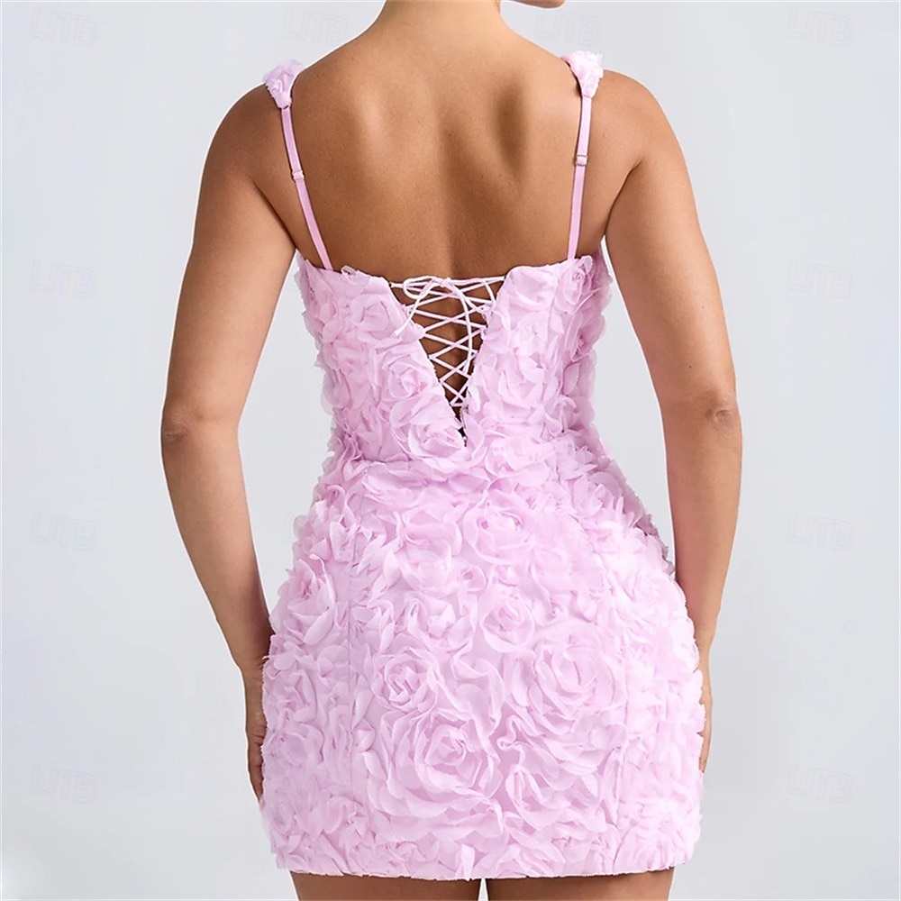 Robe de Quinceanera A-Line Élégante Robe de Mariage Invité de Mariage Courte  Mini Sans Manches Col Carré avec Fleurs 3D Rose de 2025 ? $99.99 –P5