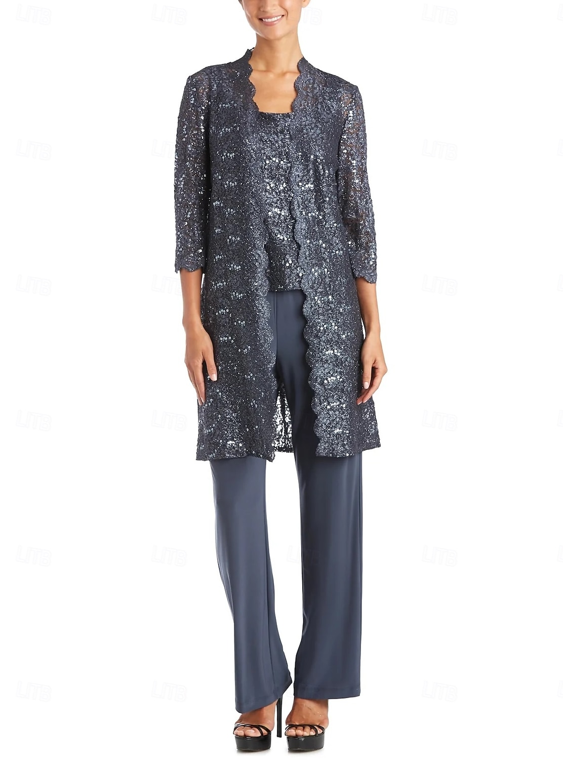 Macacão Vestido Para Mãe dos Noivos Convidado do casamento Igreja Elegante Vintage Gola Redonda Longo Chiffon Renda Manga Longa com Lantejoulas Bordado 2025 de 2025 por $158.99 –P8