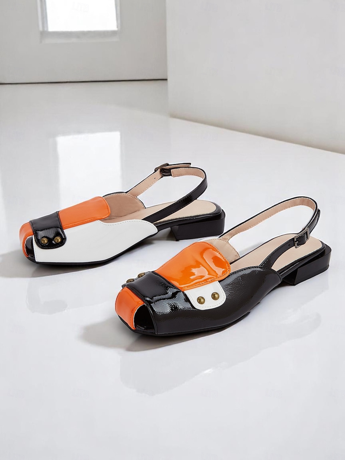 scarpe basse da donna con cinturino posteriore e punta aperta colorblock – scarpe retrò con tacco basso per il lavoro quotidiano e gli spostamenti urbani del 2025 a $34.99 –P3