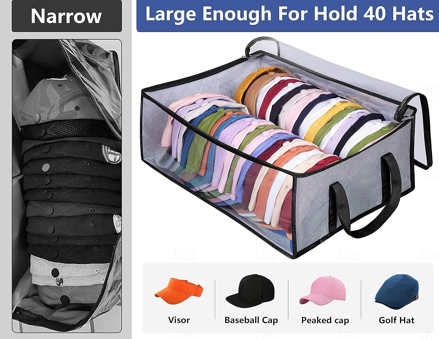 Hat Storage Under Bed Storage for Baseball Caps, Large Holds up to 40 Caps Wide Hat Organizer for Closet Snapback Holder, Grey 2025 - $9.49 –P7
