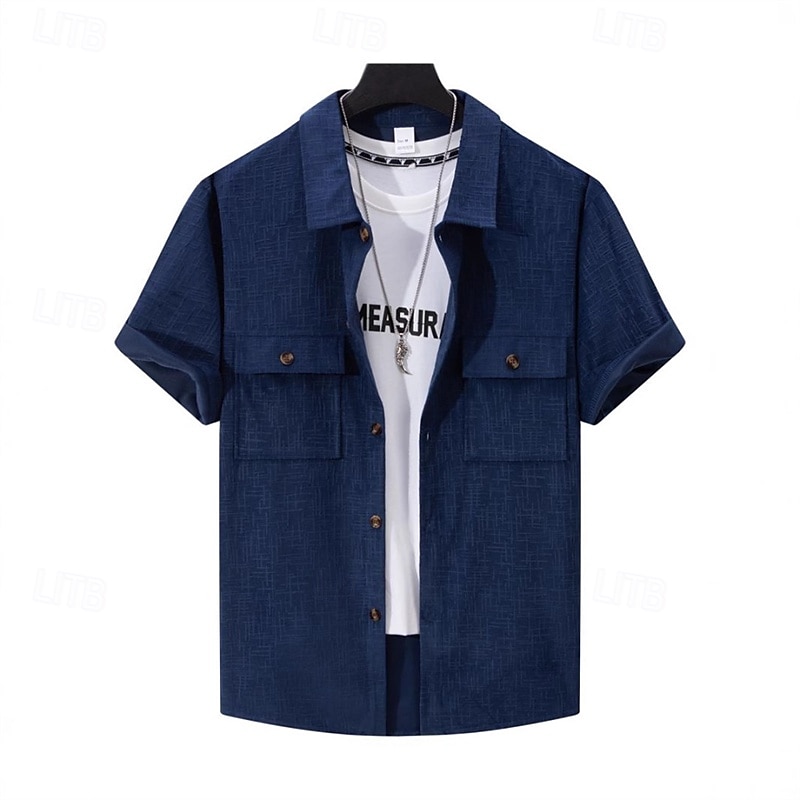 Herren Hemd Sommerhemd Freizeithemd Strandhemd Cordhemd Knopfhemd Schwarz Wein Blau Grau Kurzarm Einfach Revers Urlaub Hawaiianisch Fronttasche Bekleidung Polyester Mode Lässig Bequem 2025 - $25.99 –P2