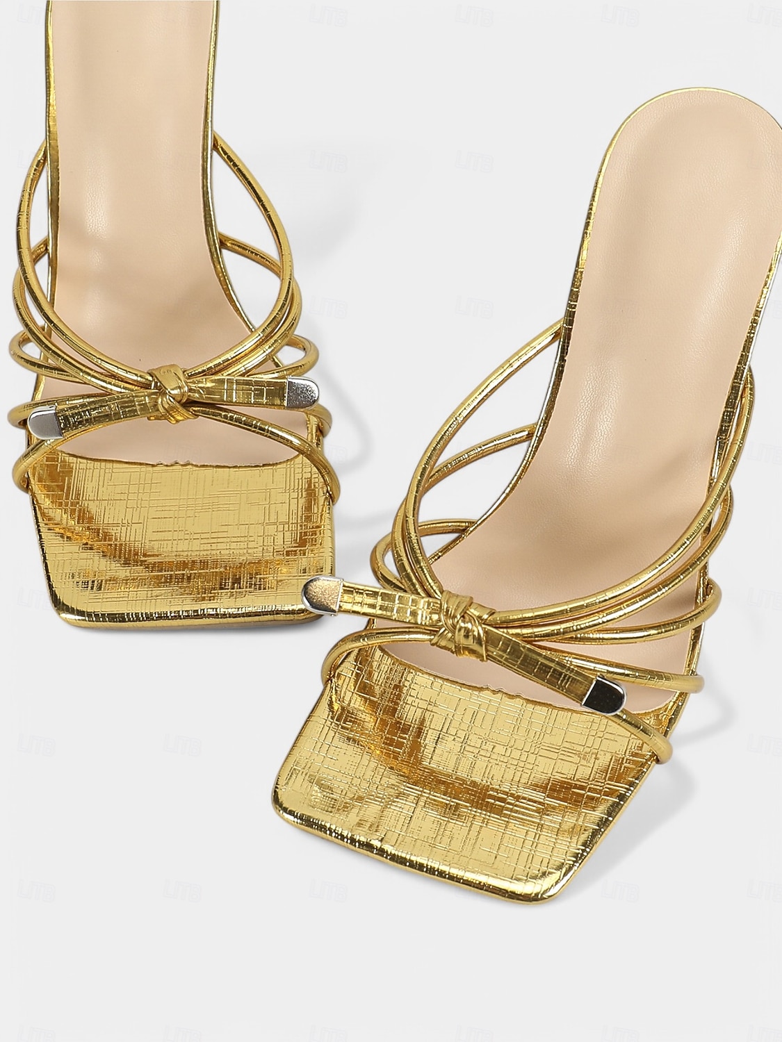 salopete de damă cu toc cu fundă cu bretele aurii – sandale de bal de absolvire cu vârf deschis pentru serile elegante și look-uri de banchet 2026 - $34.99 –P2