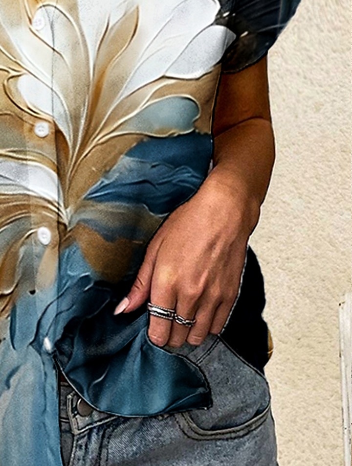 Dame Skjorte Blomstret Grafisk sparkly Årgang Tropisk Daglig Ermeløs Kortermet Kappeerme Skjortekrage Lange topper Daglig Dusty Blue Gull Sommer Vår 2025 - $25.99 –P3