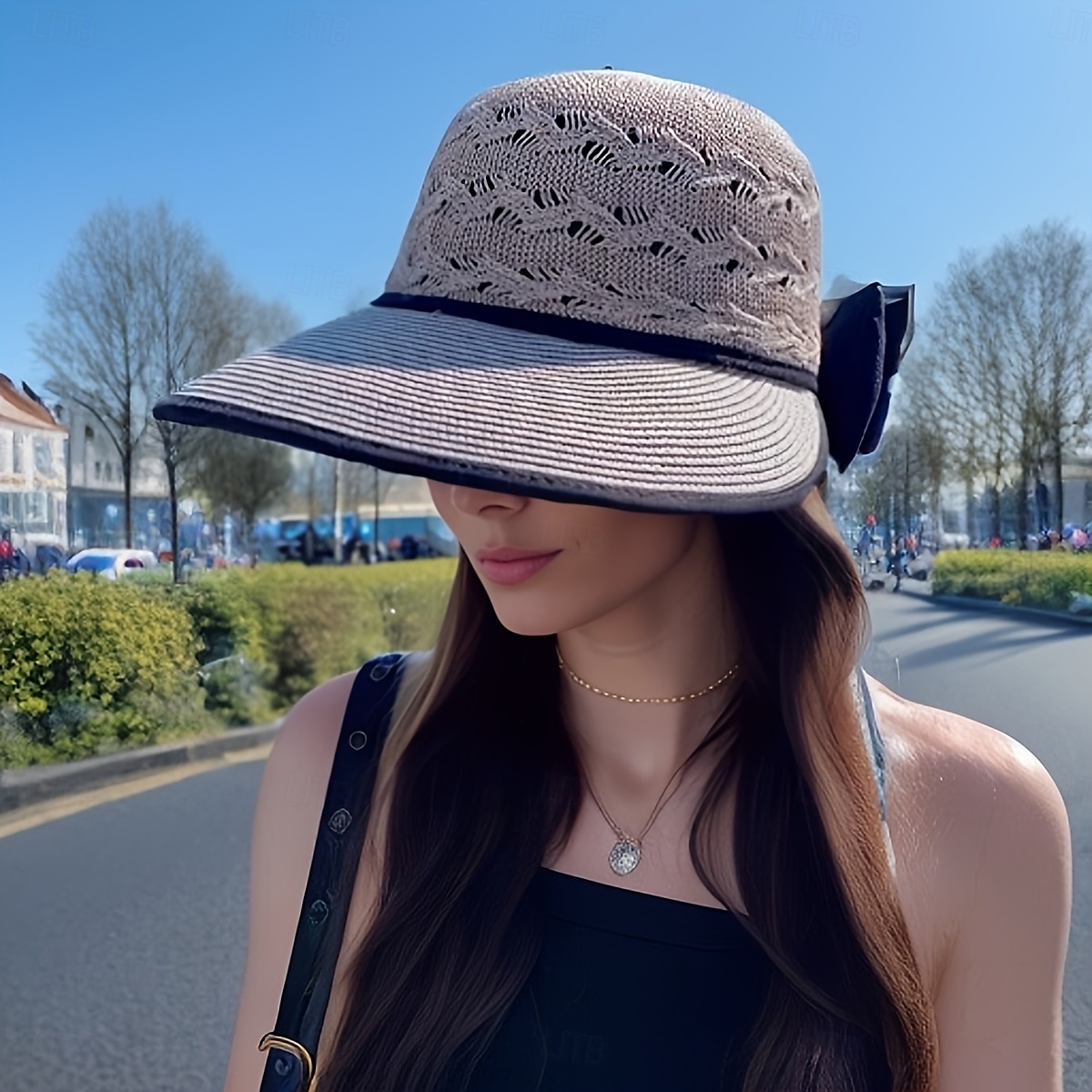 damsolhatt som andas med pilbåge, ihålig design halmhatt, vikbar uv-skydd sommarmössa 2025 - $28.99 –P3