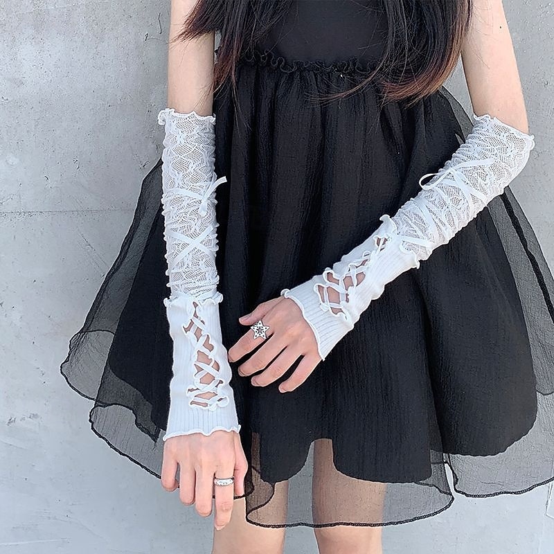 mănuși lolita în stil balet mâneci din dantelă albă design subțire pentru femei protecție solară de vară bretele pentru fete picante degete lungi expuse 2025 - $8.99 –P2