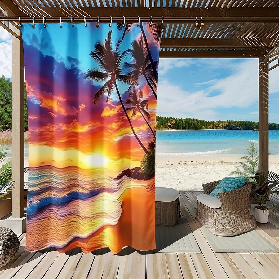 Waterproof Outdoor Curtain Privacy, Sliding Patio Curtain Drapes, Pergola Curtains Grommet 3D Ocean Beach Landscape For Gazebo, Balcony, Porch, Party, 1 Panel 2025 - $34.99 –P6