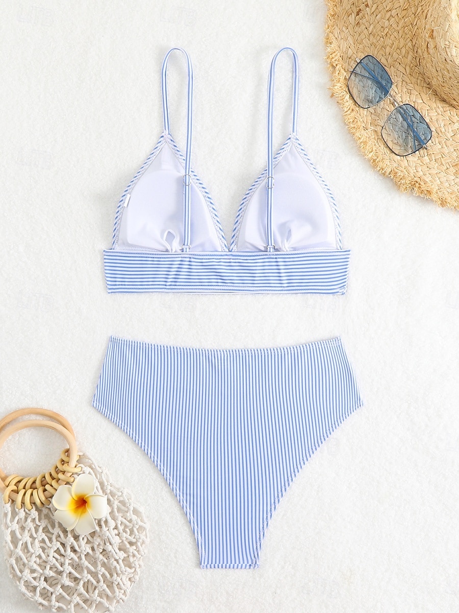 Kvinnors baddräkter bikini 2-delad tärnande baddräkt rygglös semester strandkläder randig V-hals ärmlös baddräkter 2025 - $17.99 –P10