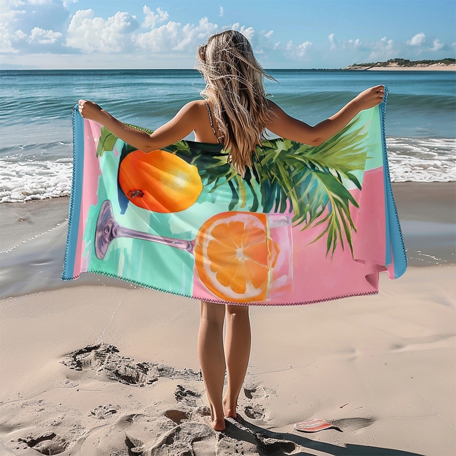 Toalla de playa estampada, manta de playa ligera, de secado rápido y sin arena, ideal para viajes, piscina y uso al aire libre. 2025 - $10.99 –P4