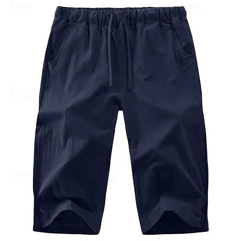 Homens Calças Capri Shorts de linho Shorts de verão Shorts de praia Bolsos Com Cordão Cintura elástica Tecido Conforto Respirável Comprimento da panturrilha Férias Feriado Praia Havaiana Boho Preto de 2025 por $16.49 –P6