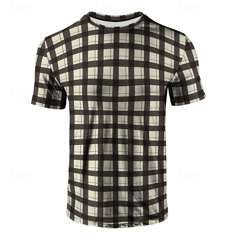 Men's T Shirt Henley Shirt Tee Short Sleeve Shirt Short Sleeve Crewneck Summer Plaid / Check Fashion Designer Basic Check Pattern Vacation Street Going out Sky Blue+Silver Yellow Red Top Tee for Men 2025 - $12.49 –P4