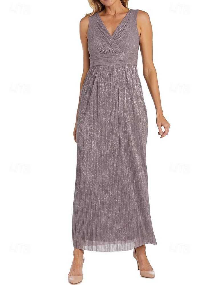Zweiteilig Glitzer Chiffon A-Linie Kleid der Mutter der Braut Elegant Einfach Minimalistisch V-Ausschnitt Bodenlänglich Ärmellos Halblangärmel mit Jacke 2025 - $148.99 –P3