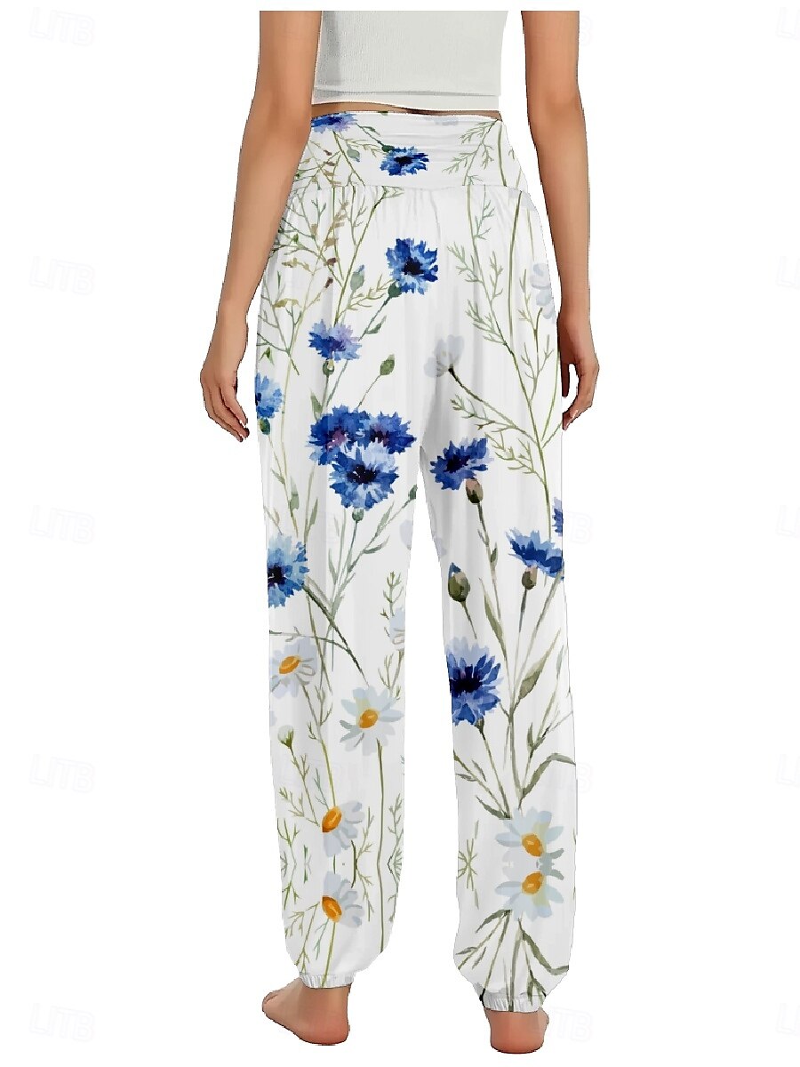 Dame Lin-inspirerte bukser Bred Bukseben Bukser Etnisk stil Fritid Bohem Full lengde Høy Midje Blomstret Blad Tropisk Lomme Elastisk midje Printer Pusteevne Myk Mikroelastisk utendørs Yoga- og 2025 - $20.99 –P7