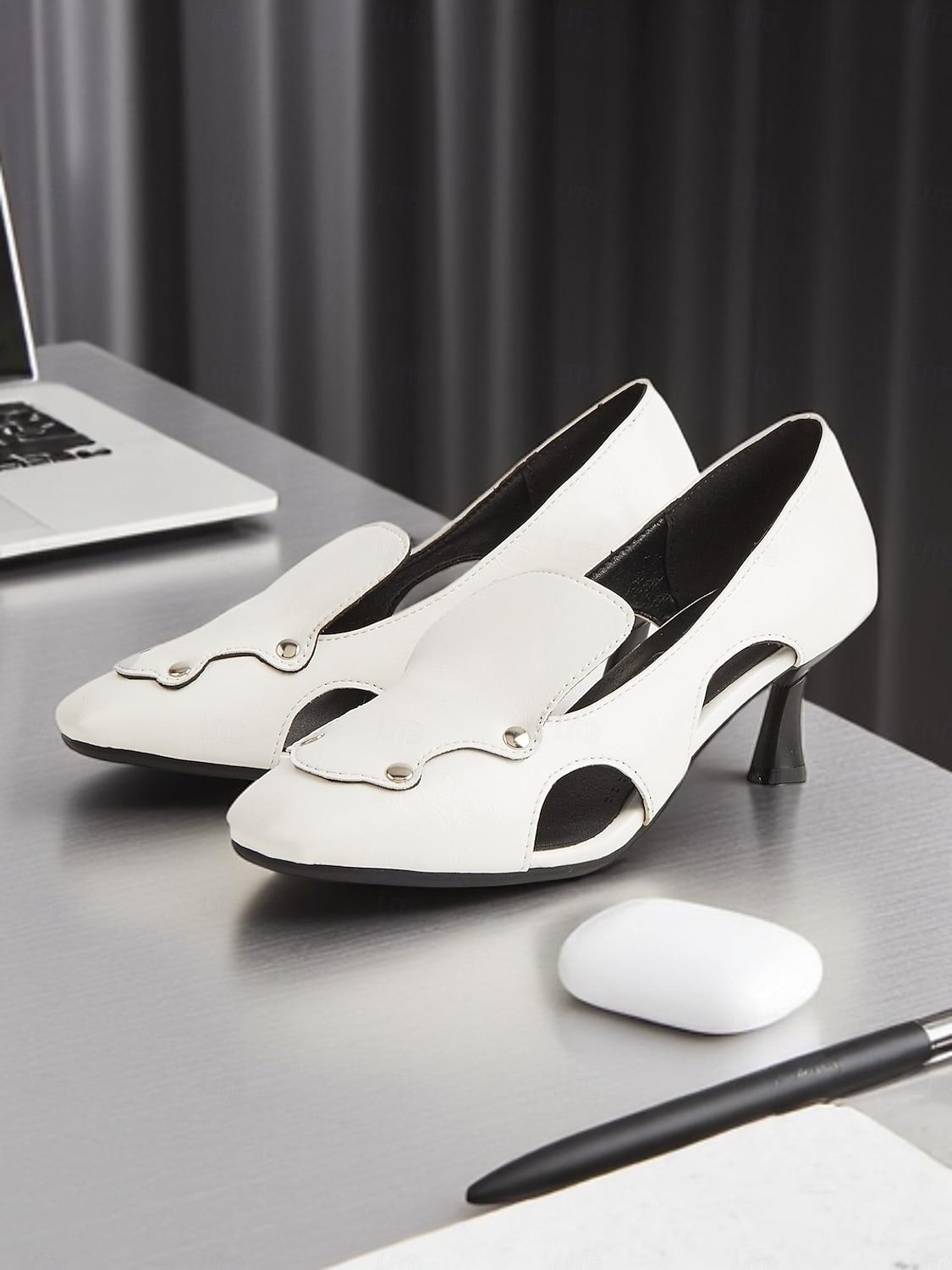 damklackar med fyrkantig tå – artistiska pumps i konstläder med klack för kattungar för kreativa arbetsplatser 2026 - $46.99 –P3
