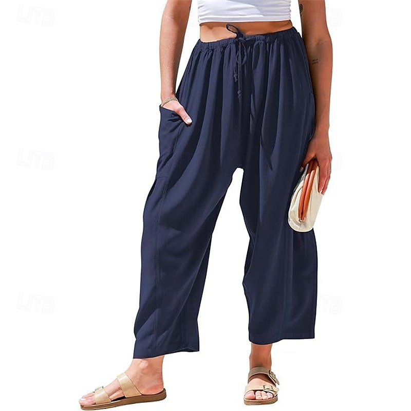 Per donna Gamba larga Pantaloni Vacanza Moda Lunghezza intera Misura del girovita medio Semplice Elastico in vita Traspirante Confortevole Micro-elastico Streetwear Abbigliamento quotidiano Uscire del 2025 a $30.99 –P11