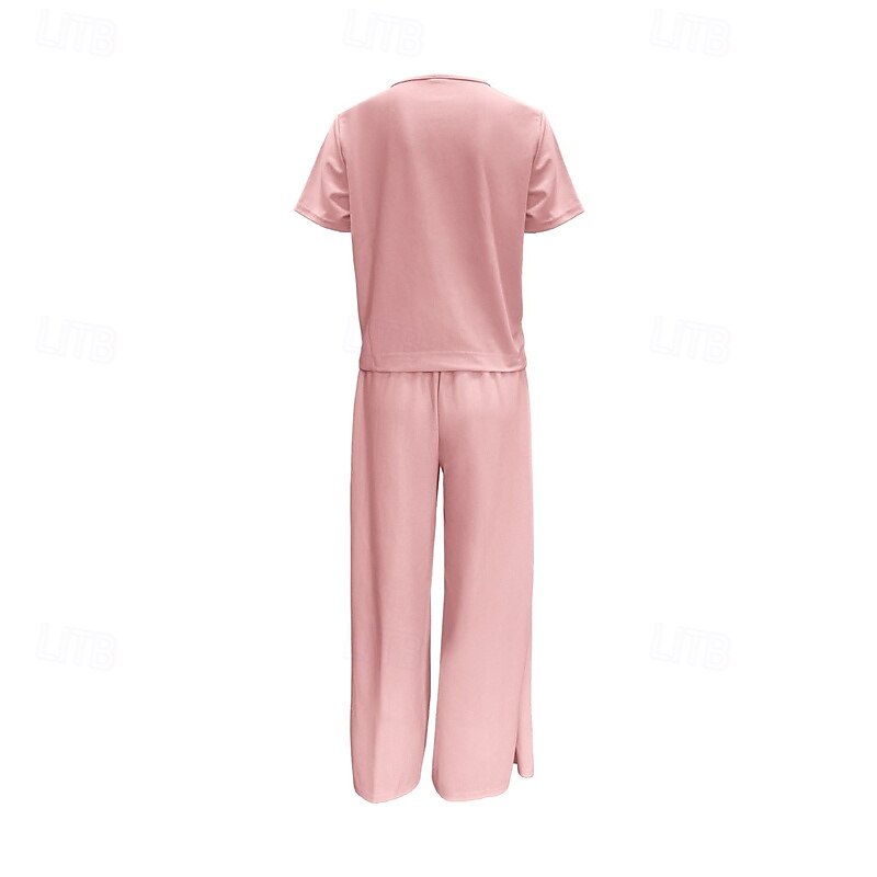 Femmes Mode Streetwear Chemise Ensembles en coton et lin Ensembles deux pièces Manche Courte Col ras du cou Uni Tenue quotidienne Date Jaune Rose Claire Vert Été Coupe régulière de 2025 ? $36.99 –P10