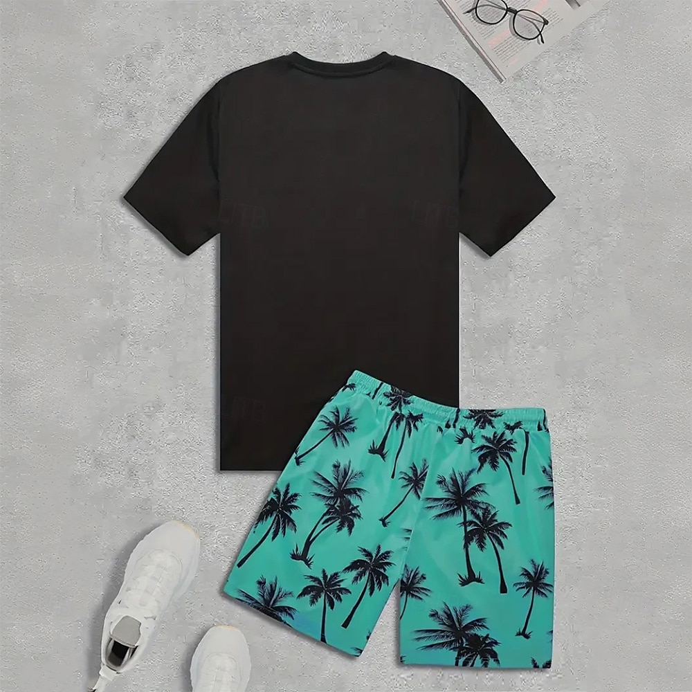Herr Palmträd 2st T-shirts uppsättningar Summer Tops Kortärmad Korta byxor Rund hals Ledigt Tillflykt Ledigt Utekväll Semesterkläder 3D-utskrift Sommar Blå Rodnande Rosa Grön 2025 - $25.99 –P2