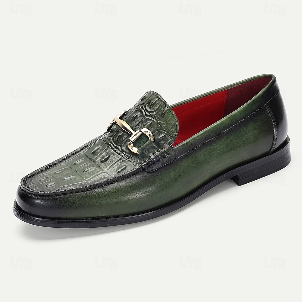 Herren-Loafer aus braunem Leder mit Krokodilmuster und goldenen Details – Kentucky-Derby-Schuhe für formelle und halbformelle Anlässe 2025 - $94.99 –P2