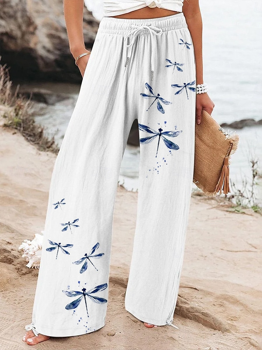 Mujer Perneras anchas Pantalones anchos Pantalones cortos de playa Vacaciones Vintage Moda Longitud total Alta cintura Graphic Flor Correa Estampado Transpirable Suave Microelástico Vacaciones Casual 2025 - $24.99 –P1