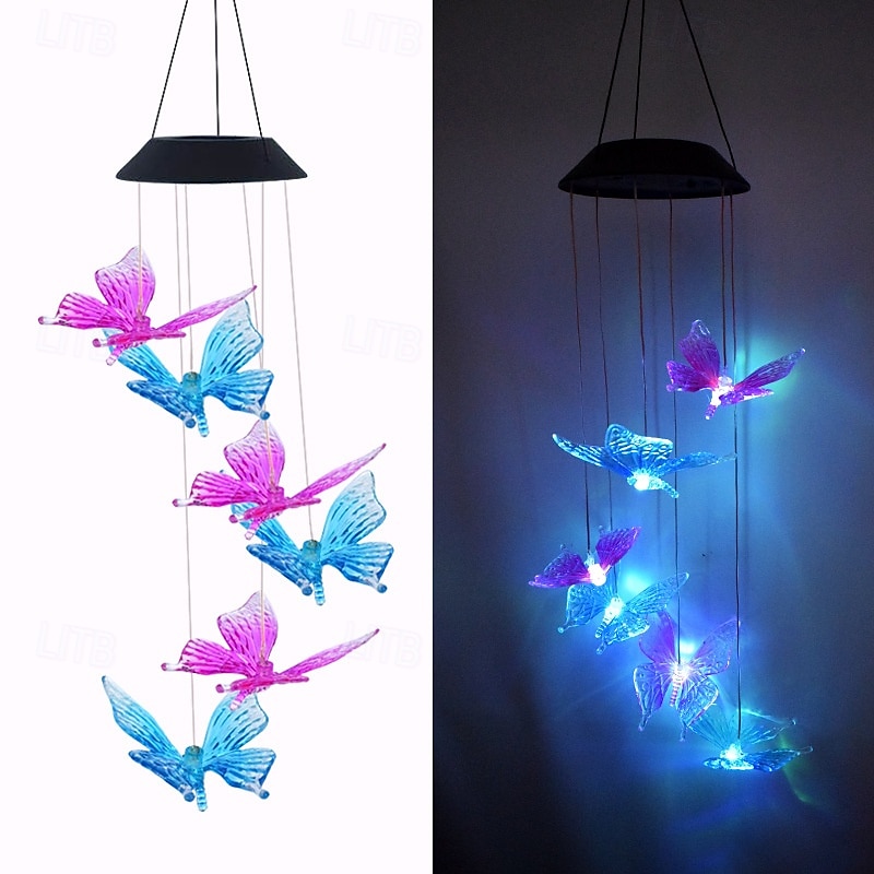 1 luz solar de carillón de viento con forma de mariposa para exteriores, ideal para patio, jardín, terraza, balcón, paisaje, decoración de ambiente. 2025 - $8.49 –P6
