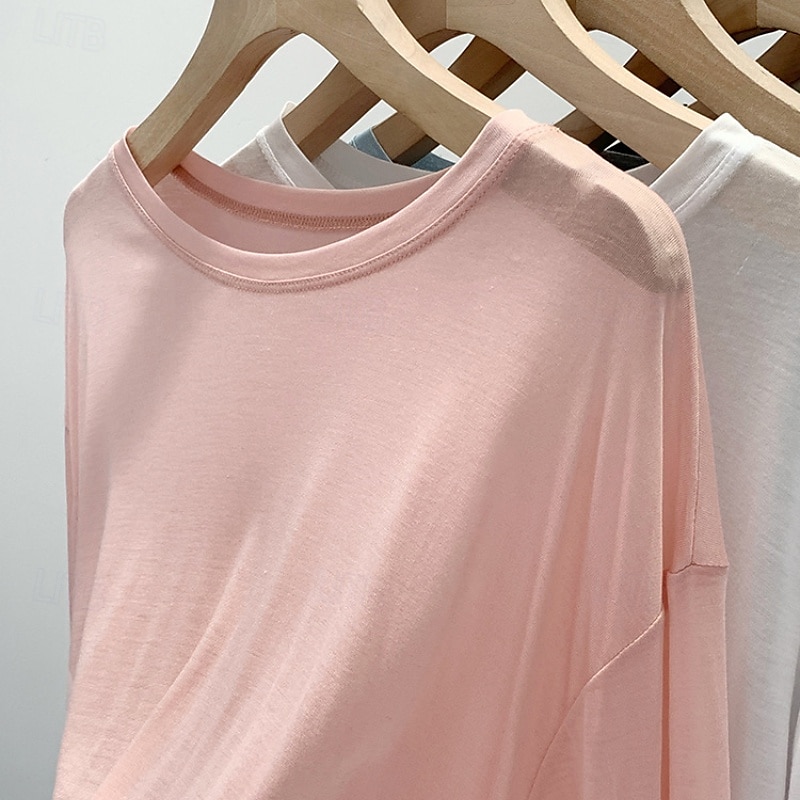Women's T Shirt Plain Modern Casual Long Sleeve Crew Neck Regular Tops Daily Going out Black White Pink Blue Gray Summer 2025 - $16.49 –P9