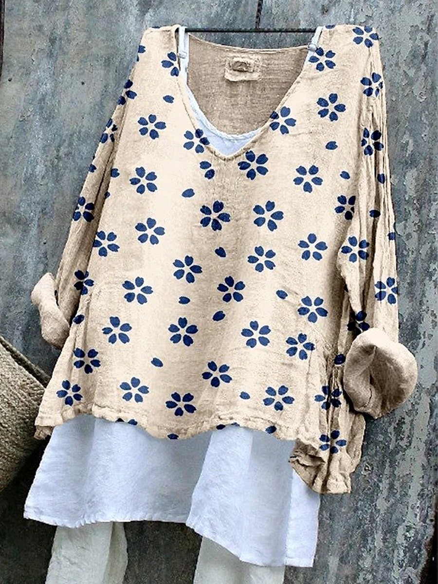 Femmes Chemisier Fleuri Graphique Élégant Occasionnel Manche 3/4 Col en V Hauts Réguliers Quotidien bleu marine Bleu Ciel Blanc Ecru Été Printemps de 2025 ? $24.99 –P4