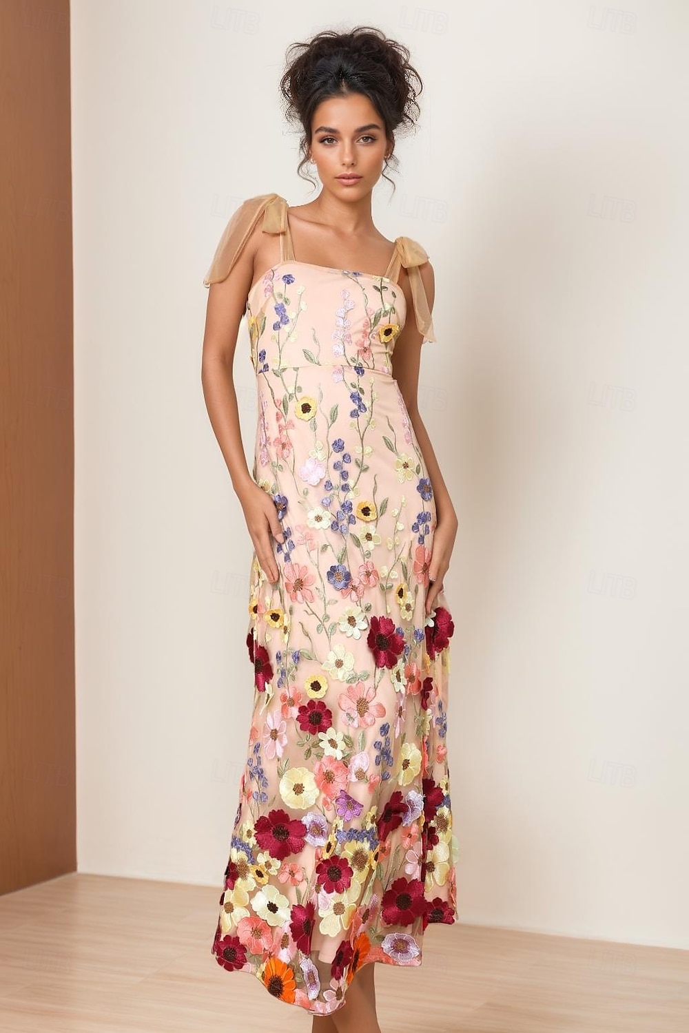 Sheath / Column Prom Dresses Floral Embroidered Lace Dress Prom Floor Length Sleeveless Square Neck with Bows  2025 2025 - $169.99 –P1