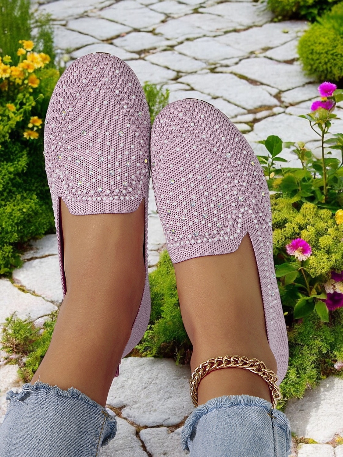 pantofi flyknit strălucitori pentru damă, cu strasuri – pantofi eleganti pentru ținute casual și ieșiri de primăvară 2025 - $19.99 –P3