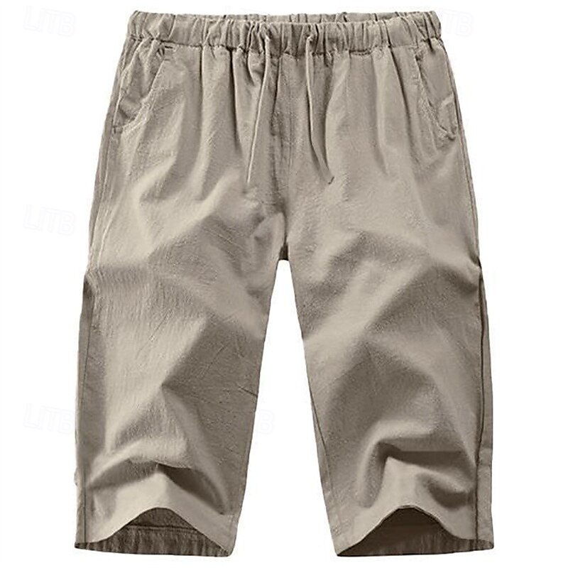 Homens Calças Capri Shorts de linho Shorts de verão Shorts de praia Bolsos Com Cordão Cintura elástica Tecido Conforto Respirável Comprimento da panturrilha Férias Feriado Praia Havaiana Boho Preto de 2025 por $16.49 –P4