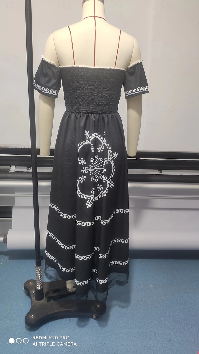 Dam Midiklänning Axelbandslös klänning Semester Ledigt Boho Strand Stam Ärmlös kall axel Svart Sommar Vår 2025 - $39.99 –P3