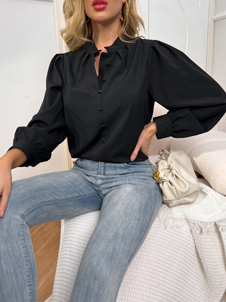 Damen Hemd Einfarbig Stilvoll Lässig Langarm Hemdkragen Normale Oberteile Täglich Knöpfe Schwarz Weiß Gelb Rosa Sommer Frühling 2025 - $17.99 –P4