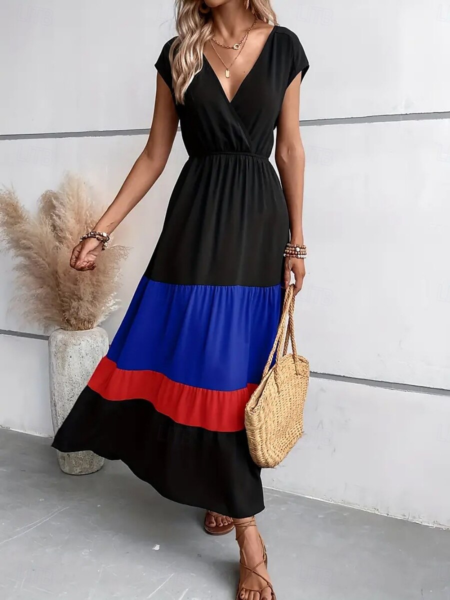 Per donna Abito maxi Abito a trapezio Casual All'aperto Uscire Spiaggia Vestibilità comoda Grafico Manica Corta Scollo a V Blu Fucsia Marrone Estate del 2025 a $39.99 –P14