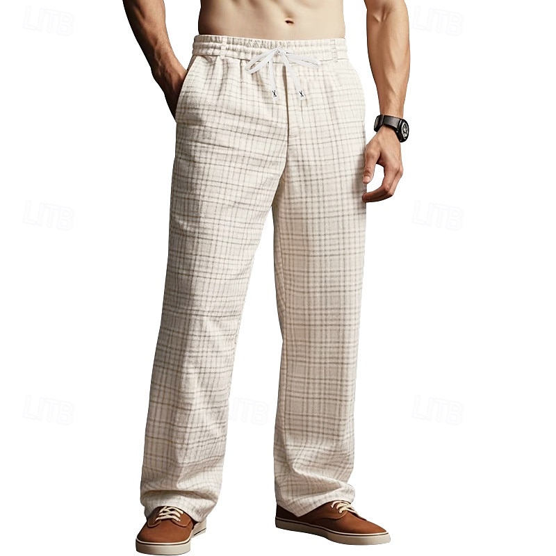 Herren Anzughose Hose Freizeithose Kordelzug Elastischer Bund Gerader Schnitt Einfach Komfort Weich Volle Länge Outdoor Geschäft Täglich Mode Streetwear Hellkaki Weiß 2025 - $22.99 –P3