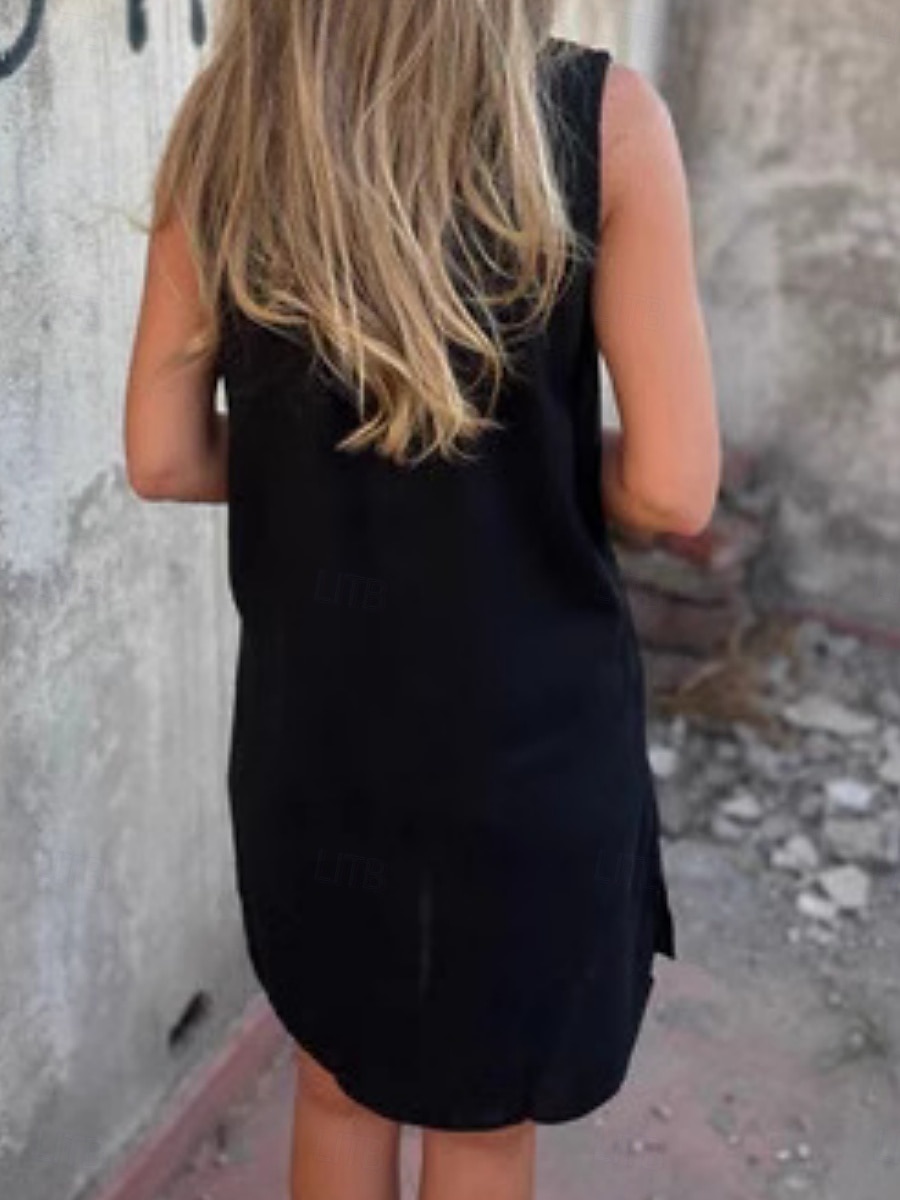Damen Mini Kleid Sommer Kleid Unifarben Lässig Täglich Reguläre Passform Grafik Ärmellos V-Ausschnitt Schwarz Blau Beige Grau Sommer 2025 - $27.99 –P5