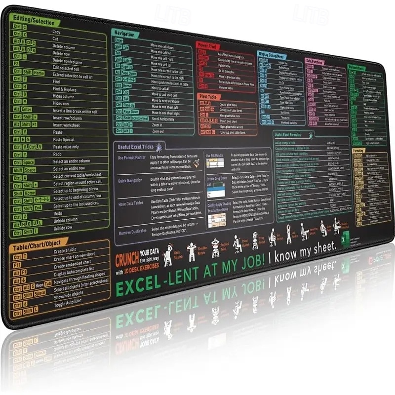2025年 Excel チートシート デスクマット、ショートカット付き XL マウスパッド、31.5"x11.8" または 35.4"x15.7"、デスクプロテクター、滑り止め、防水、オフィスワーク &プロフェッショナル向けのゲーム、生産性ギフト &学生  コレクション – $10.99 –P4