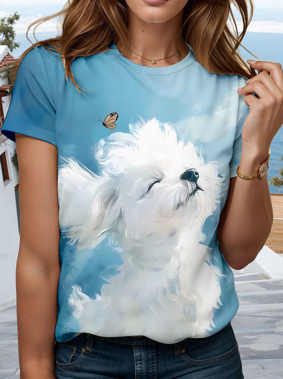 Femmes T-shirt Graphique Animal Chien Élégant Moderne Occasionnel Manche Courte Col ras du cou Col rond Hauts Réguliers Quotidien Sortir Week-end Imprimé Bleu Ciel Été Printemps de 2025 ? $19.99 –P1