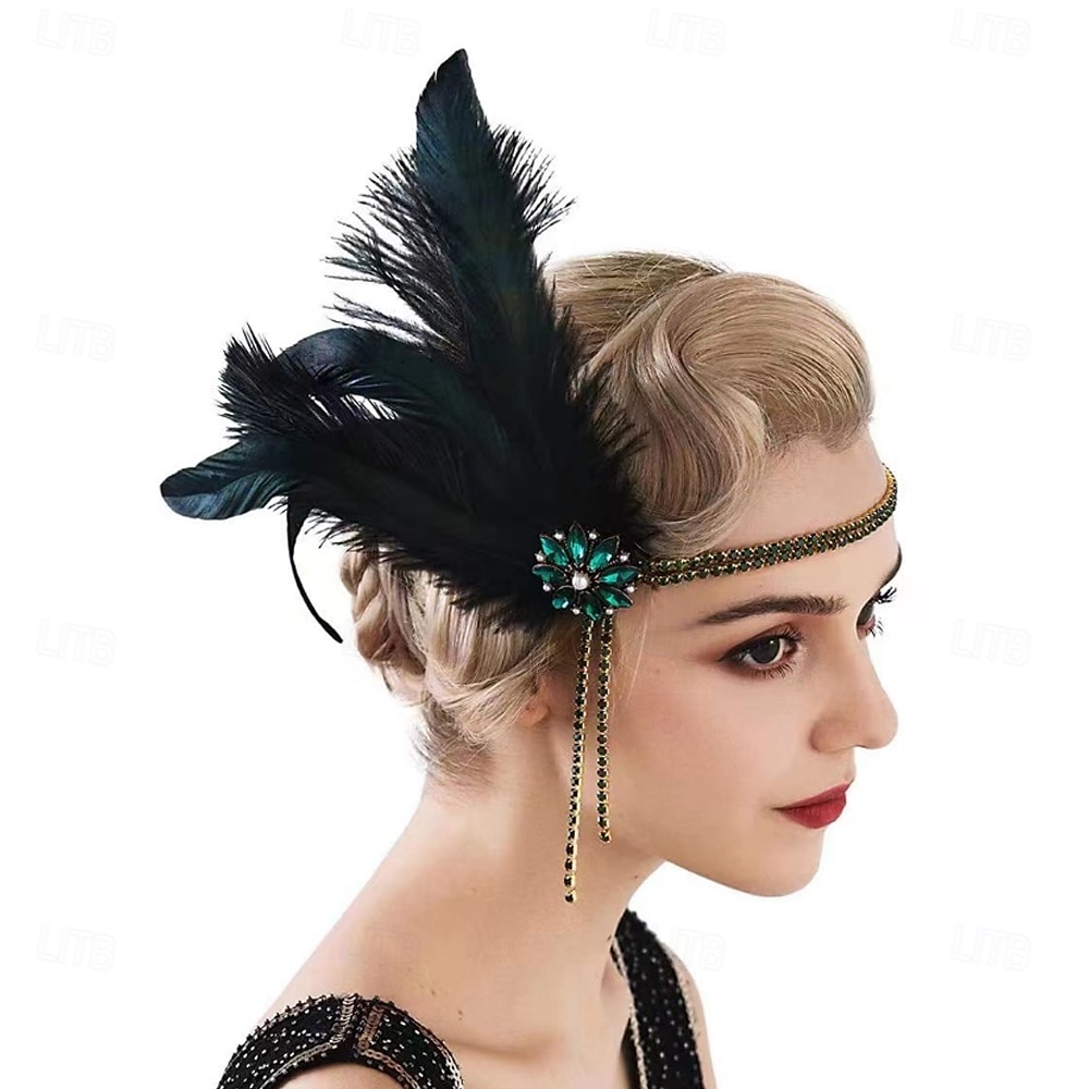 Retro 20. léta 20. století Bubenová čelenka Velký Gatsby Peří Retro Třpytivý lesk Křišťál a napodobenina Dámské předvečer Všech svatých Karneval Plesová maškaráda Karneval Plesová maškaráda Festival 2025 - $17.49 –P4
