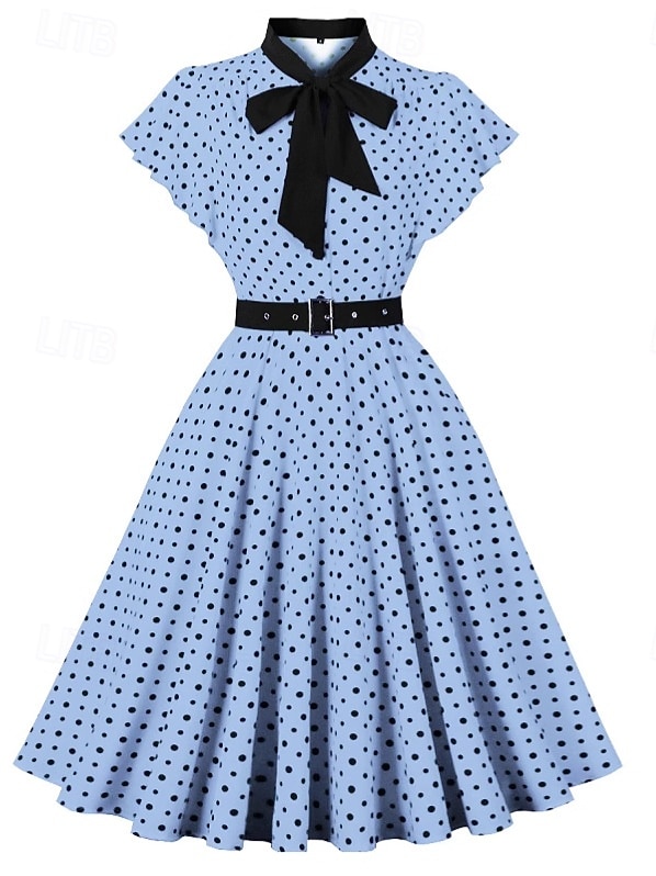 open lace back dress Vintage 1960s Rona Navy Polka Dot Shirt Dress main image 1