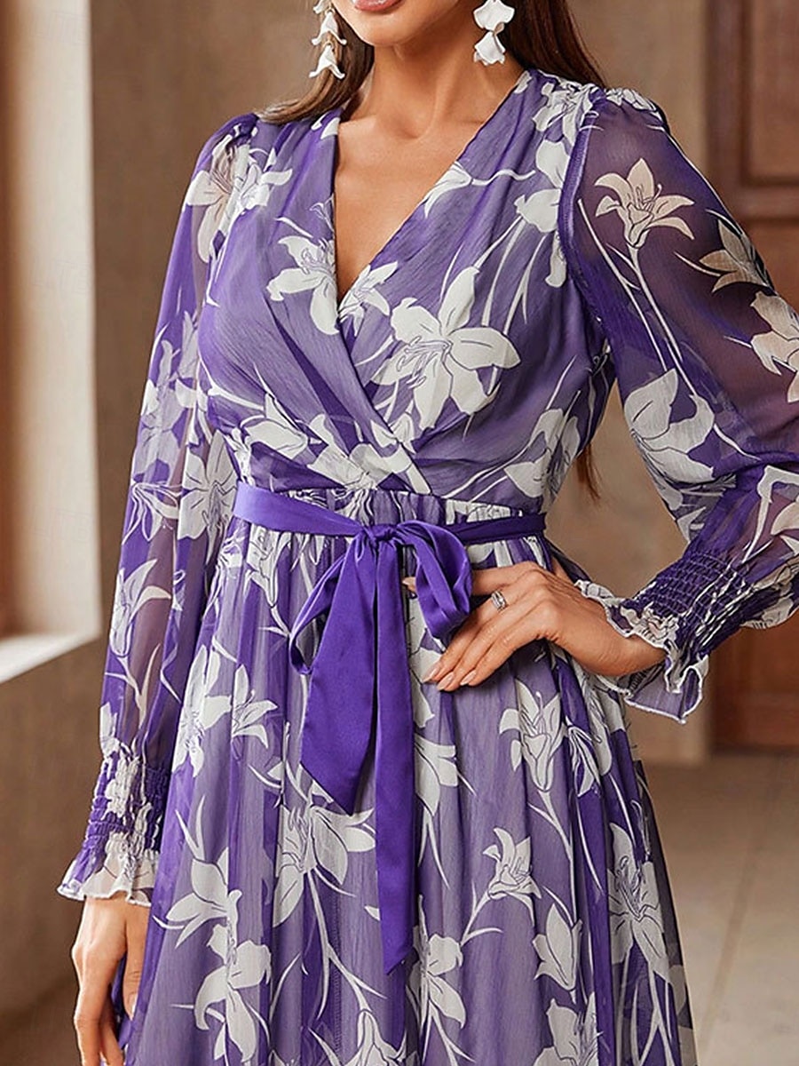 Rochii Rochie Mama Miresei Elegant Casual În V Lungime Podea Mătase imitată Manșon Lung cu Eșarfă / Panglică 2025 2025 - $89.99 –P5