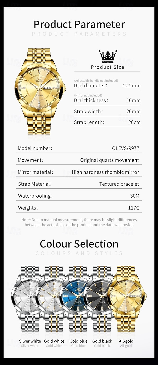 OLEVS 9977 Men's Top Luxury Brand Quartz Watch, Fashion Business, Stainless Steel, Date Week, Diamond Scale, Waterproof 2025 - $52.99 –P5