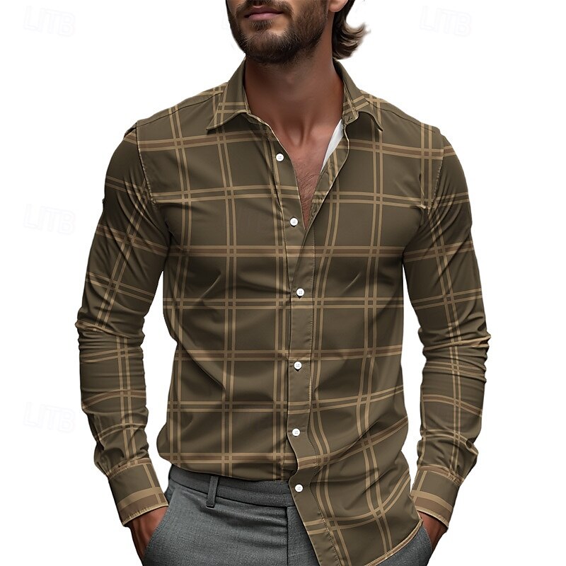 Herren Hemd Sommerhemd Freizeithemd Strandhemd Knopfhemd Gelb Blau Grün Grau Langarm Karomuster Revers Urlaub Hawaiianisch Button-Down Bekleidung Polyester Mode Lässig Bequem 2025 - $25.99 –P1