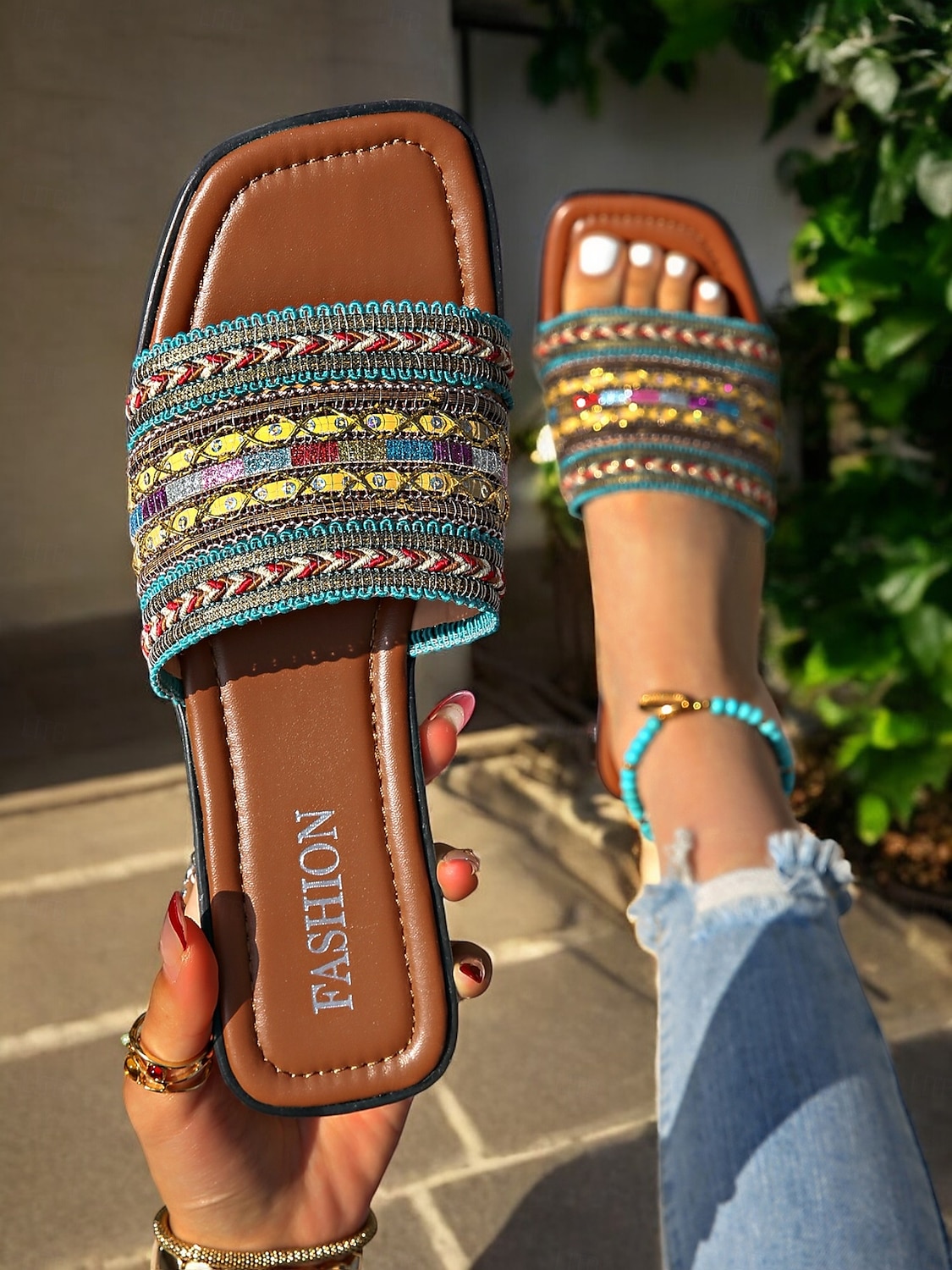 Boheemse platte sandalen voor dames – kleurrijke geborduurde bandjes, comfortabele en stijlvolle schoenen voor casual zomerdagen, strand en vakantie 2025 - $19.99 –P4