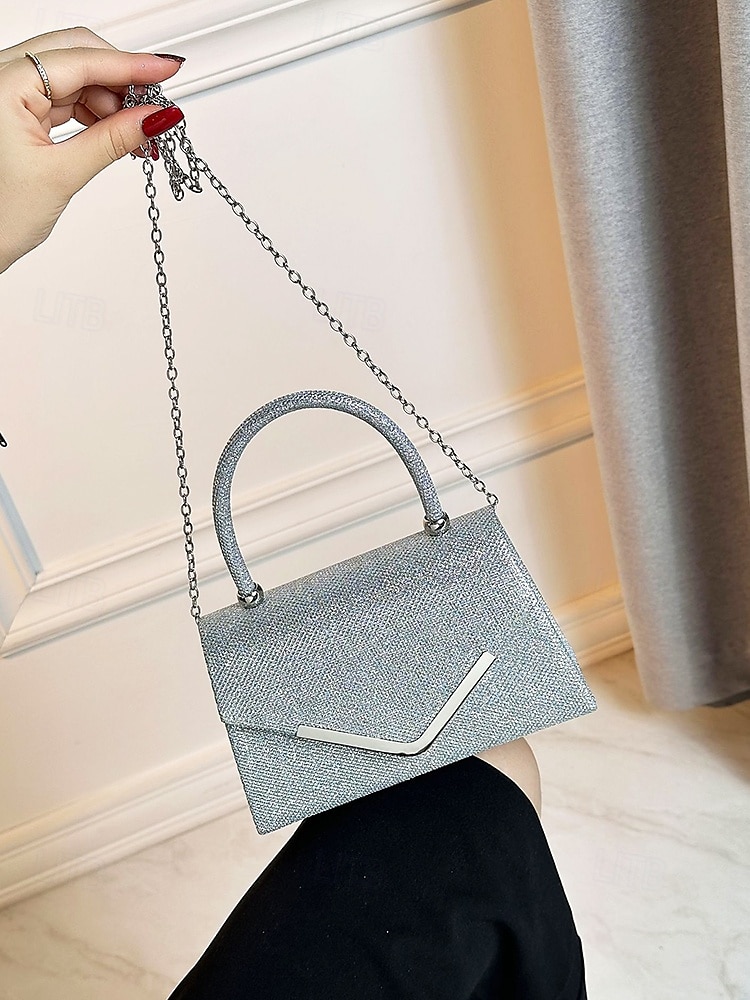 Pochette de soirée pailletée pour femme avec bandoulière chaîne – élégante pochette structurée à poignée supérieure pour mariages, cocktails et événements formels de 2025 ? $18.99 –P2