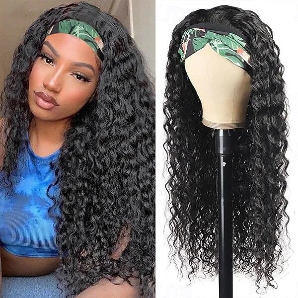 Peruca de cabelo humano com faixa de cabeça de cor natural, peruca de cabelo humano com ondas profundas, densidade de 150% de 2025 por $118.99 –P1
