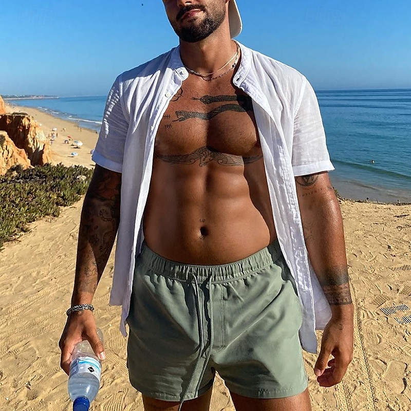 Per uomo Camicia Camicia Estiva Camicia casual Camicia da Spiaggia Camicia con Bottoni Bianco Manica Corta Semplice Colletto alla coreana Colletto Mao Vacanza Camicia hawaiana Abbigliamento Moda del 2025 a $21.99 –P3