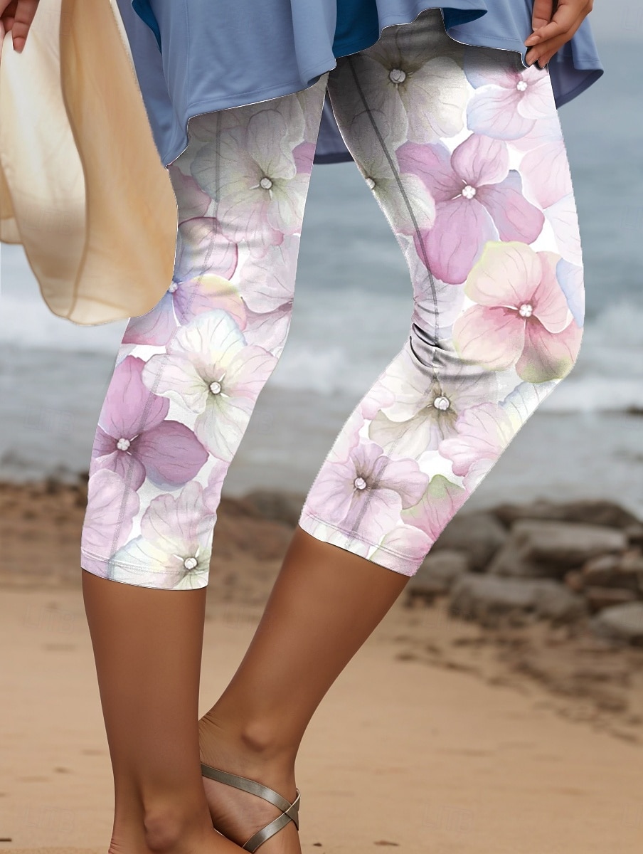 Kvinno leggings capribyxor 3D-print hög elasticitet mode streetwear hel längd hög midja blommönster termisk varm andningsbar mjuk utomhus daglig rosa blå lila grön höst vinter regular fit 2025 - $18.99 –P4