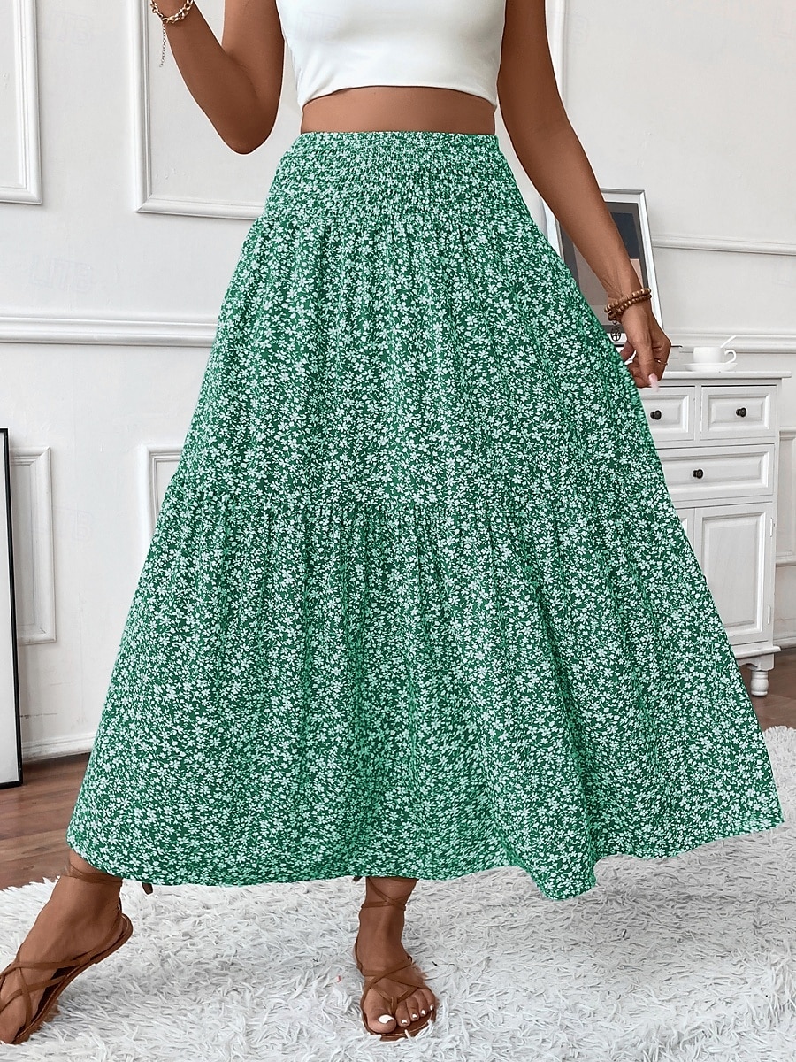 Fustă pentru femei Fustă maxi A Line Modă Casual Fuste cu talie înaltă Floral Print Micro-elastic Stradă Zilnic Negru Galben Roz Verde Vară Poliester 2025 - $25.99 –P1