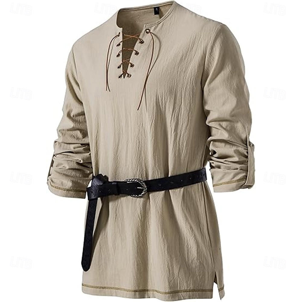 Middeleeuws Renaissance 17e eeuw Gemiddelde Lengte Blouse / overhemd Cosplay kostuum Ridder Viking Keltische ridder Trekkoord Effen Kleur Kostuum Voor heren Piraat Halloween Maskerade Casual 2025 - $28.99 –P19