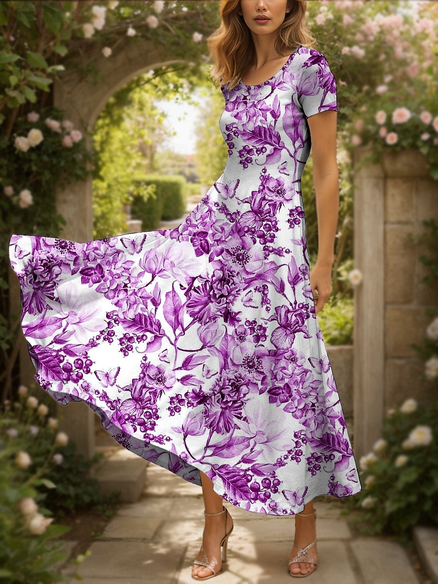 Pentru femei Rochie Maxi Rochie casual Rochie de Vară Rochie A line Rochie de vară Elegant Vacanță Epocă Fit regulat Floral Grafic Manșon scurt Pătrat Scoateți gâtul Galben Roșu-aprins Albastru 2025 - $30.99 –P6
