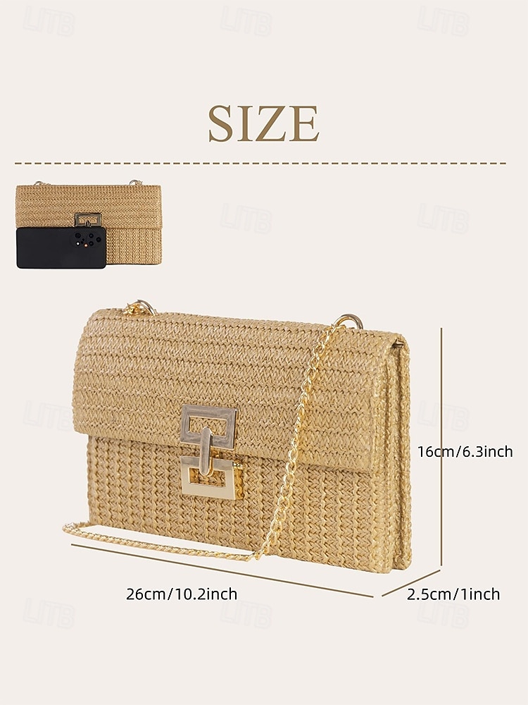 Women's Woven Straw Shoulder Bag with Gold Chain Strap – Elegant Summer Clutch Purse for Beach, Vacation & Resort Outfits 2026 - $19.99 –P10