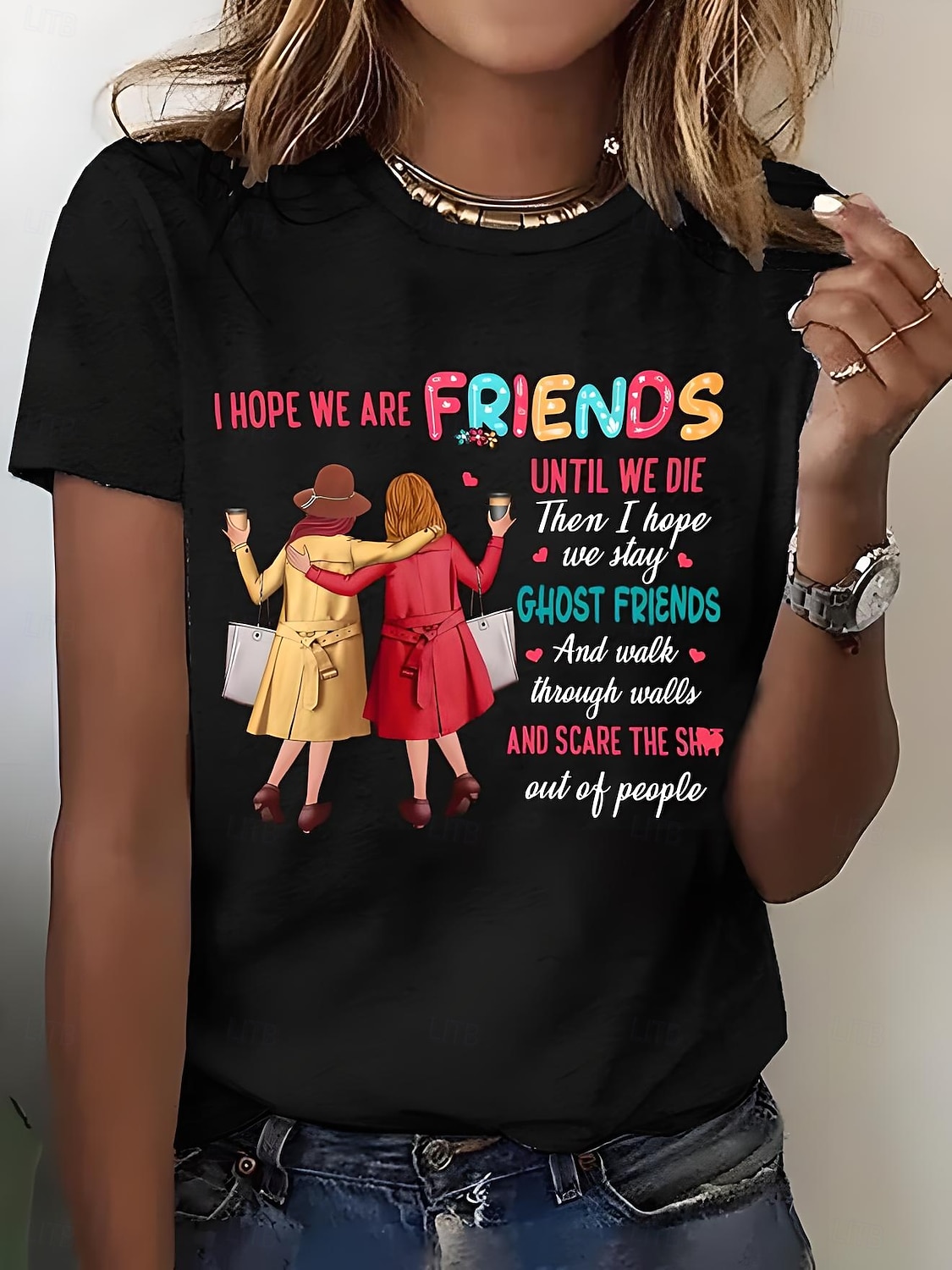 Dames T-shirt Afdrukken Grafisch Brief Vintage Stijlvol Klassiek Korte mouw Strakke ronde hals Ronde hals Normale tops Dagelijks Weekend blauw Zwart Wit Blozend Roze Paars Zomer Lente friends 2026 - $22.99 –P7